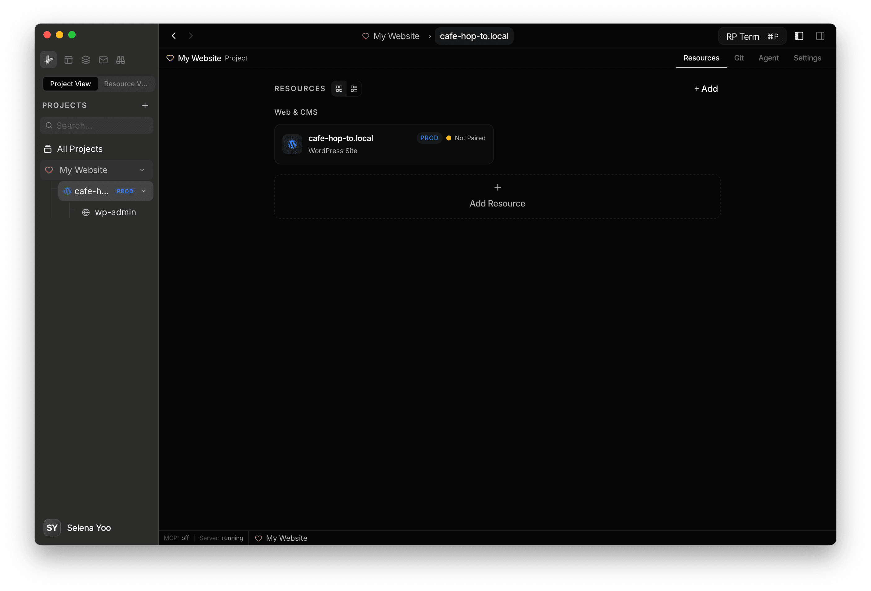 WordPress site added to project