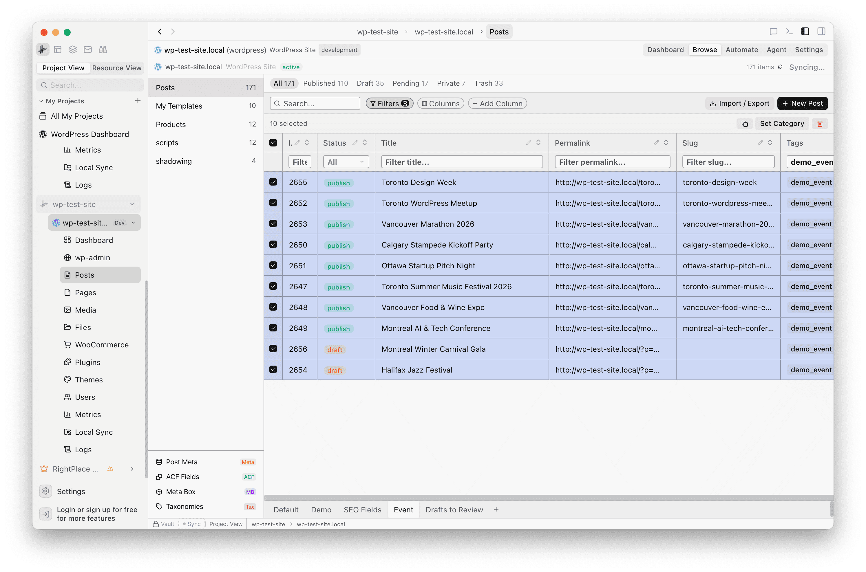 Selecting posts to export with checkboxes