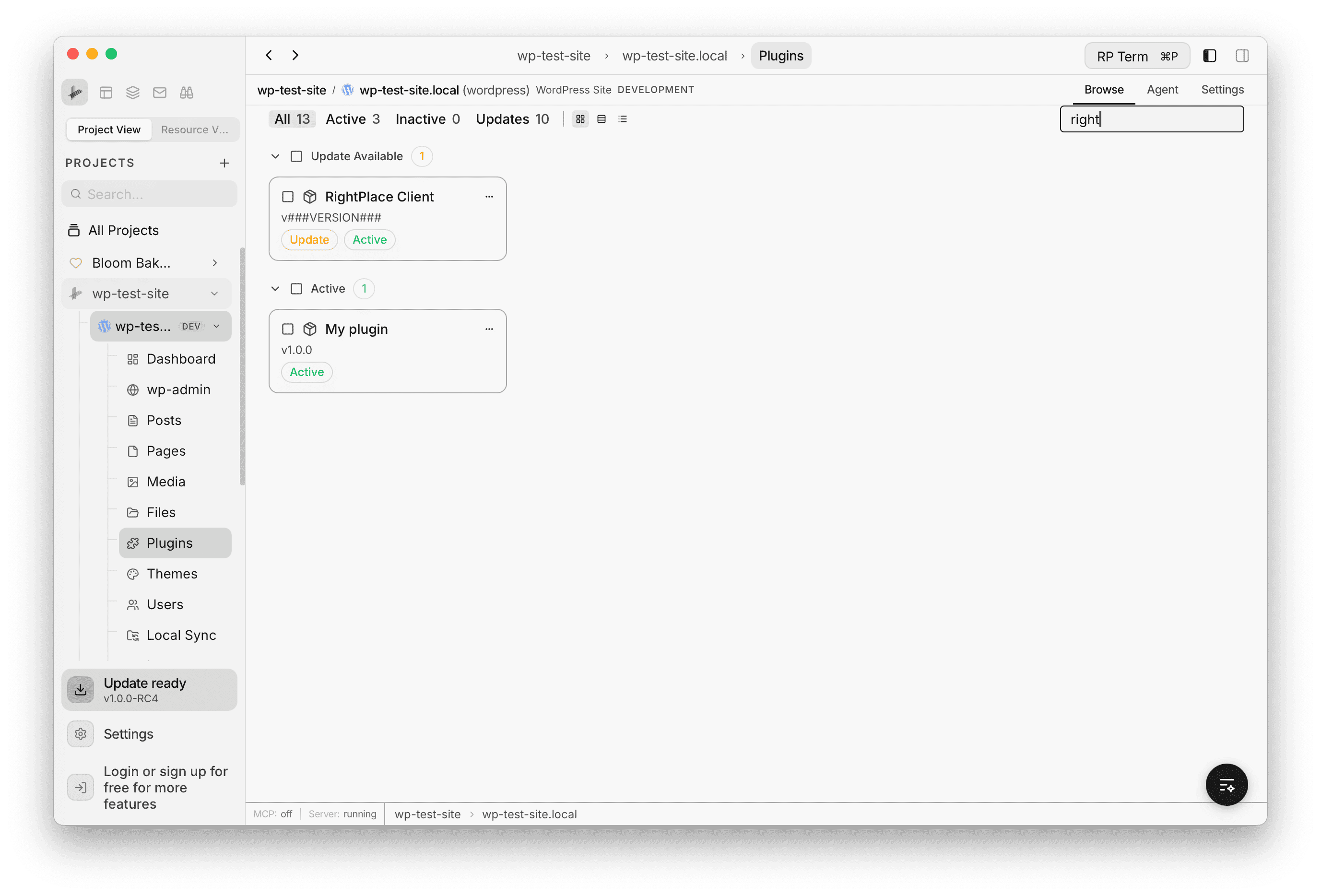Plugins search filtering results to show matching plugins