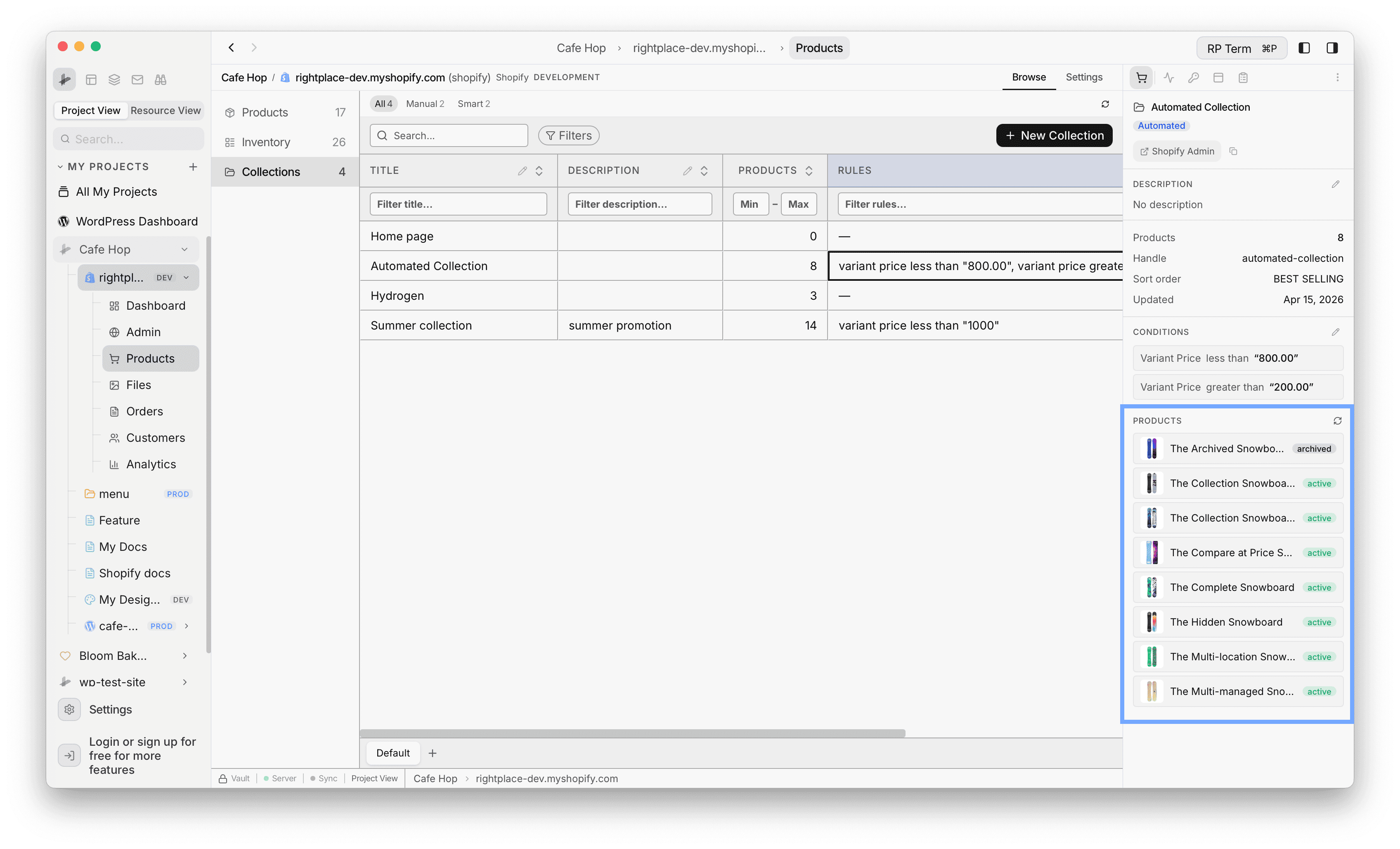 Collection detail widget with Conditions and Products list