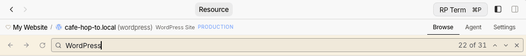 Find in page search bar showing 22 of 31 matches for "WordPress"