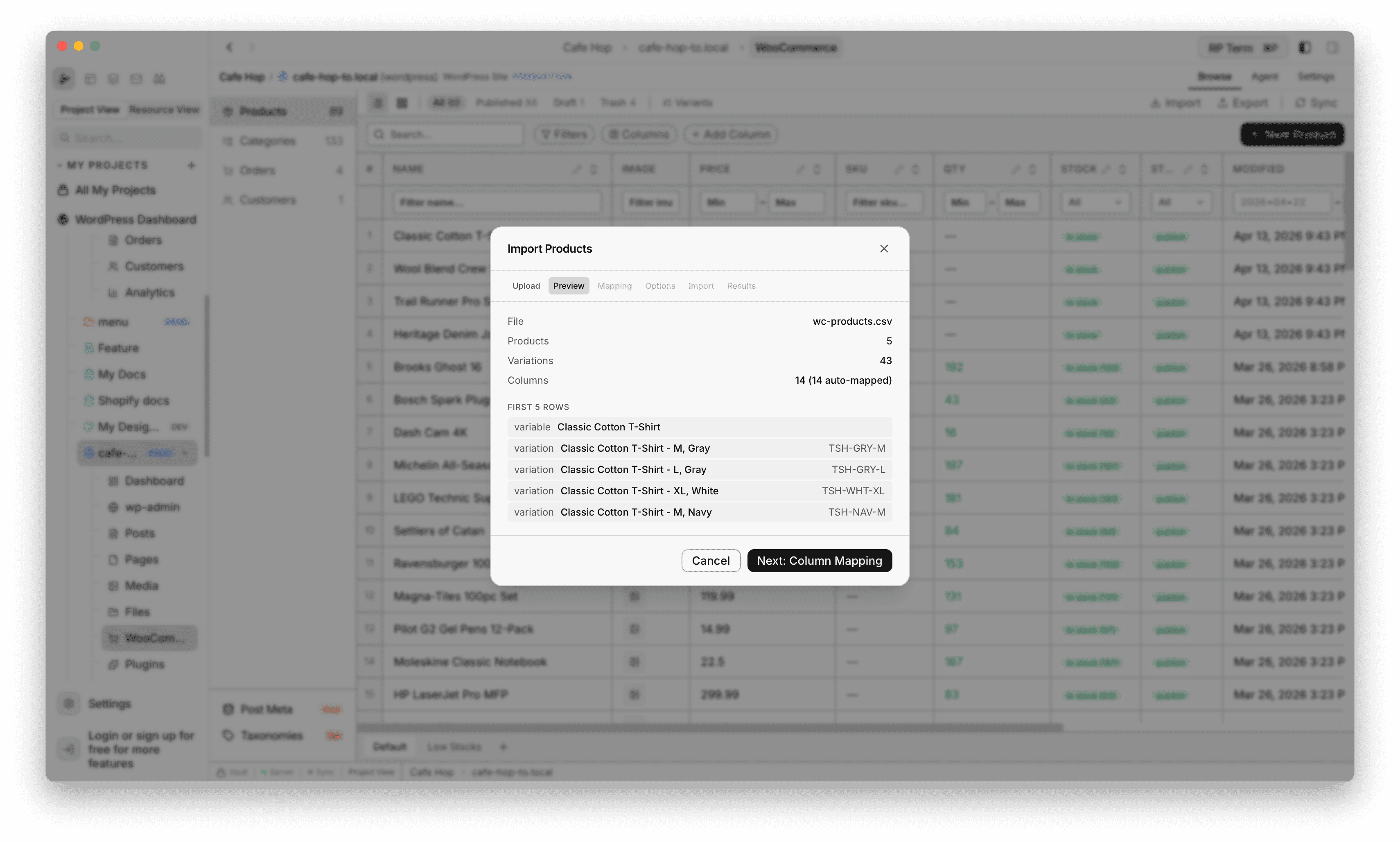 Import Products Preview step