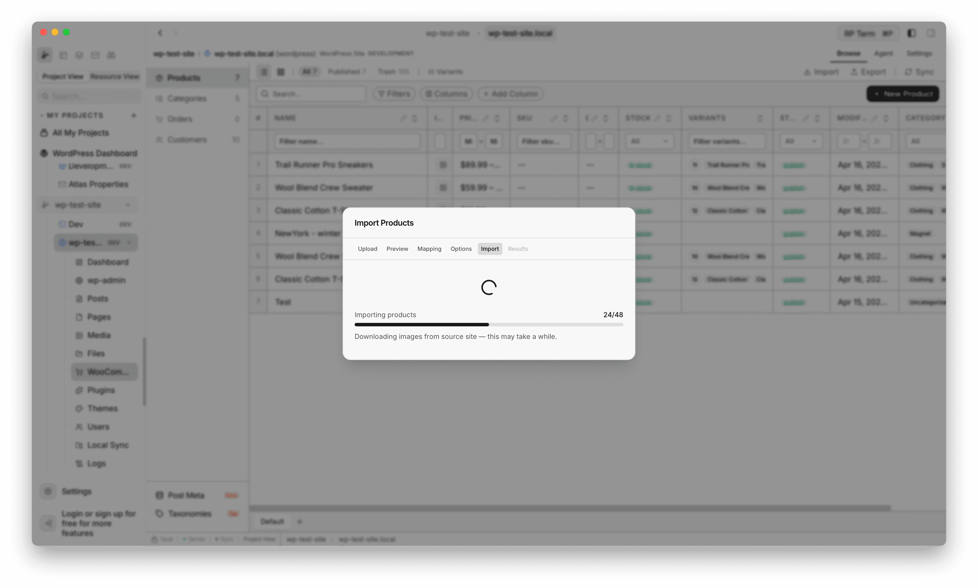 Import Products progress step